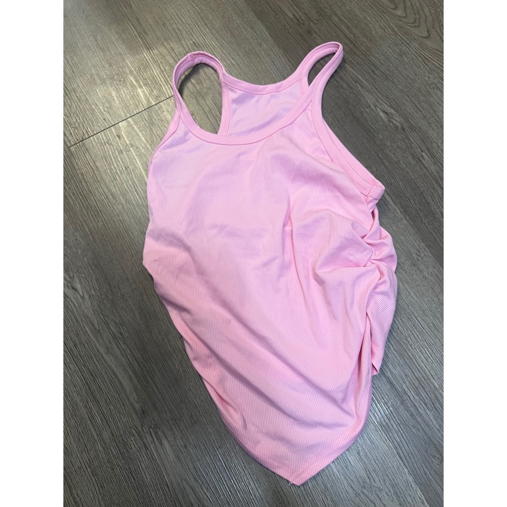 SHEIN Pink Ribbed Racerback Tank Top Asymmetrical Hem Large
